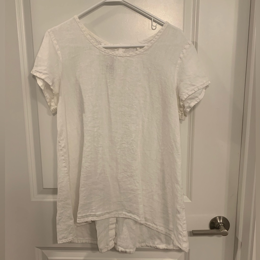 Flax White hi-lo shirt button down back